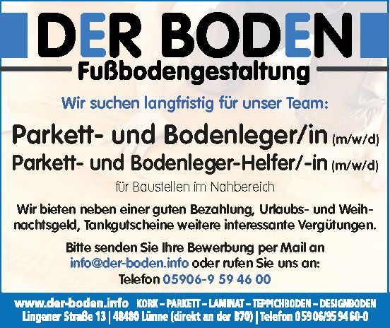 Der Boden AHL | Fußbodengestaltung - Stellenanzeige