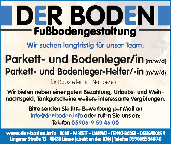 Der Boden AHL | Fußbodengestaltung - Stellenanzeige